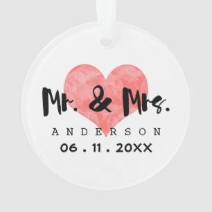 Gestempelter Herz-Herr u. Frau Wedding Date Ornament