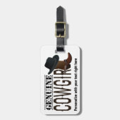 Gestempeltes ECHTES Cowgirl mit Stiefel u. Hut Gepäckanhänger (Vorderseite vertikal)