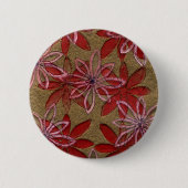 Gesteppte Blumen - Hand geschnitzter Block - rotes Button (Vorderseite)