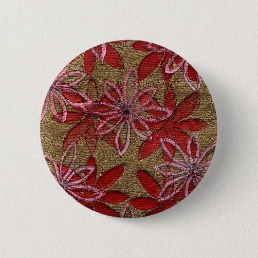 Gesteppte Blumen - Hand geschnitzter Block - rotes Button (Vorderseite)