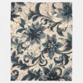 gesteppte Creme und blaue Blütenmuster Fleecedecke (Vorderseite)