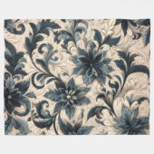 gesteppte Creme und blaue Blütenmuster Fleecedecke (Vorderseite (Horizontal))