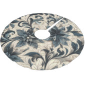 gesteppte Creme und blaue Blütenmuster Polyester Weihnachtsbaumdecke (Schrägansicht)