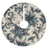 gesteppte Creme und blaue Blütenmuster Polyester Weihnachtsbaumdecke (Vorderseite)