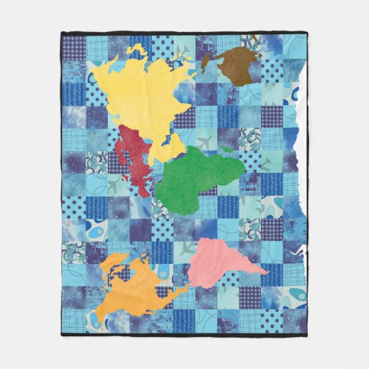 Gesteppte Weltkarte Fleecedecke (Vorderseite)