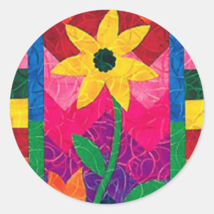 Gesteppter Blumen-Aufkleber Runder Aufkleber