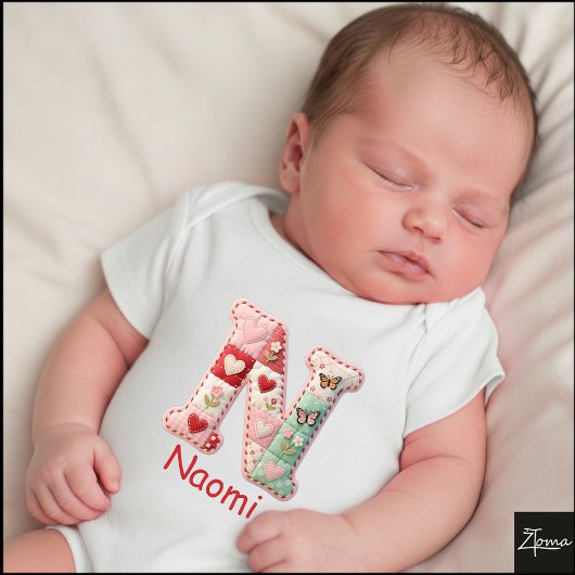 Gesteppter Patchwork-Initialbuchstabe N Kinderzimm Baby Strampler