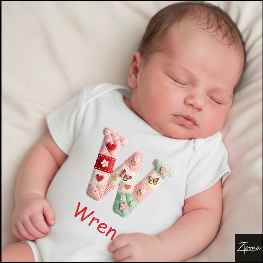 Gesteppter Patchwork-Initialbuchstabe W Kinderzimm Baby Strampler