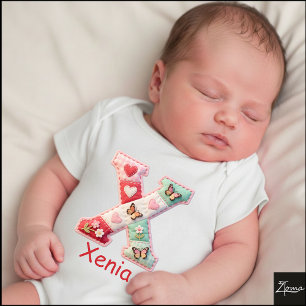 Gesteppter Patchwork-Initialbuchstabe X Kinderzimm Baby Strampler