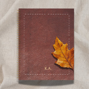 Gestepptes Leder-Look & Herbstblatt Notizblock