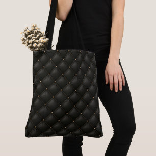 Gestepptes schwarzes Leder mit goldenen Nieten Tasche