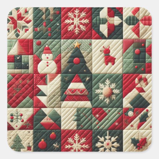 Gestepptes Weihnachtsdesign Quadratischer Aufkleber (Vorderseite)