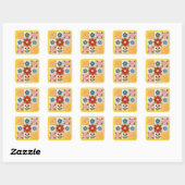 Gestickte Blumen-Patchwork-Quilt Quadratischer Aufkleber (Blatt)