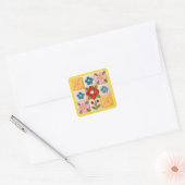 Gestickte Blumen-Patchwork-Quilt Quadratischer Aufkleber (Umschlag)