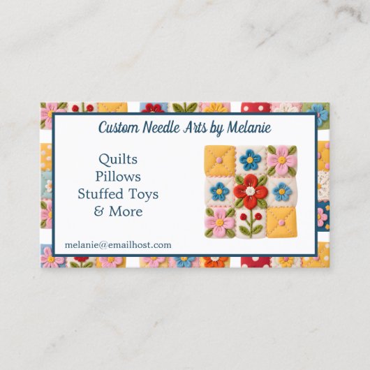 Gestickte Blumen-Patchwork-Quilt Visitenkarte (Vorderseite)