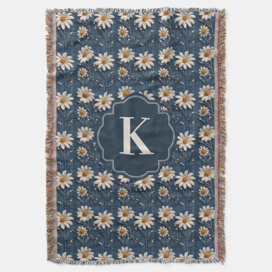 Gestickte Daisy-Denim-Decke | Monogramm Decke (Vorderseite Vertikal)