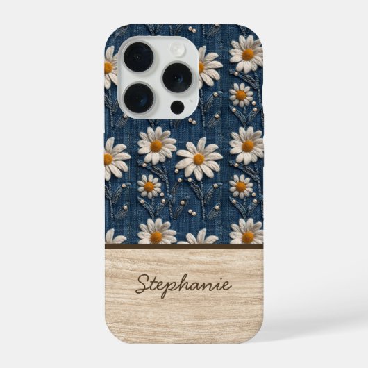 Gestickte Daisy-Denim-Handyhülle mit Namen iPhone Hülle (Rückseite)