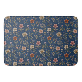 Gestickte einfache Wildblumen auf Jeanshintergrund Badematte