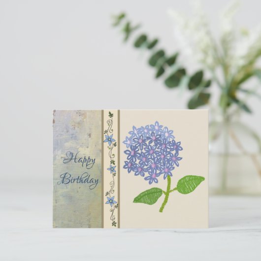 gestickte Hortensie Postkarte (Stehend Vorderseite)