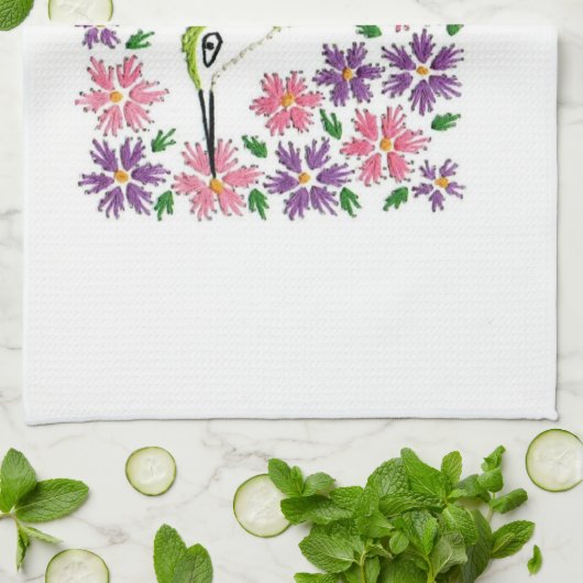 Gestickte Kolibri-/Blumen-Tücher Geschirrtuch (Gefaltet)