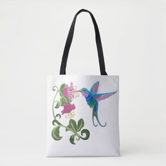 Gestickte Kolibri-und Hibiskus-Blumen Tasche (Vorderseite)