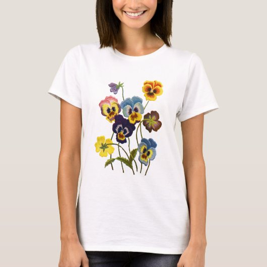 Gestickte Parade der Stiefmütterchen T-Shirt (Vorderseite)