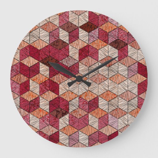 Gestickte Sechsecke: Bohemian-Patchworkdruck. Große Wanduhr (Vorderseite)