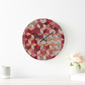 Gestickte Sechsecke: Bohemian-Patchworkdruck. Große Wanduhr (Zuhause)