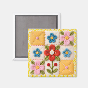 Gestickter Blumenquiltblock Magnet