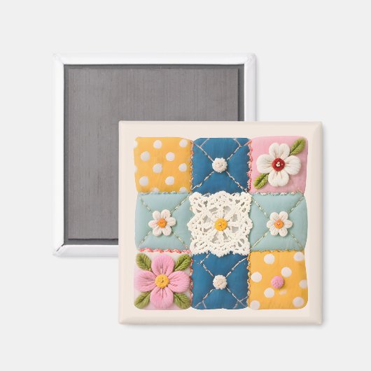 Gestickter Spitzen- und Blumen-Quiltblock Magnet (Vorderseite/Rückseite)