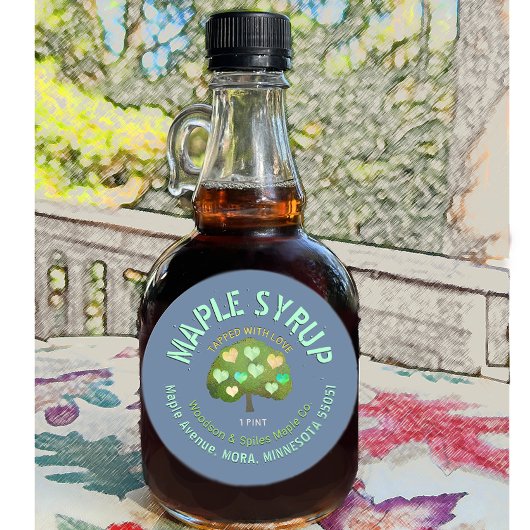 Gestochen mit Liebe Maple Sirup Tree & Hearts Runder Aufkleber