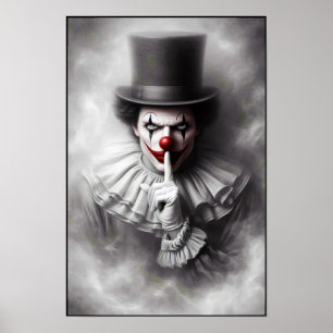 Gestörter Vintage-Clown mit einem unheimlichen Läc Poster
