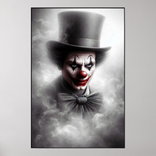 Gestörter Vintage-Clown mit einem unheimlichen Läc Poster