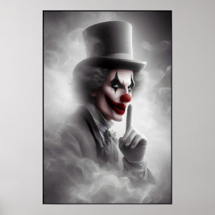 Gestörter Vintage-Clown mit einem unheimlichen Läc Poster