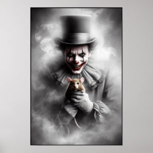 Gestörter Vintage-Clown mit einem unheimlichen Läc Poster