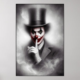 Gestörter Vintage-Clown mit einem unheimlichen Läc Poster