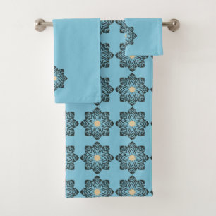 Gestörtes geometrisches Blumenmedaillon-Muster Badhandtuch Set