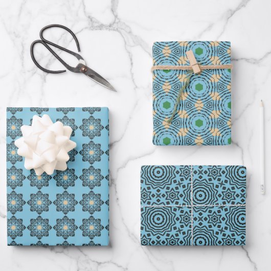 Gestörtes geometrisches Mandala-Muster Geschenkpapier Set (Vorderseite)