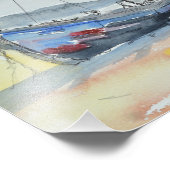 Gestrandetes blaues Fischerboot Fotodruck (Ecke)