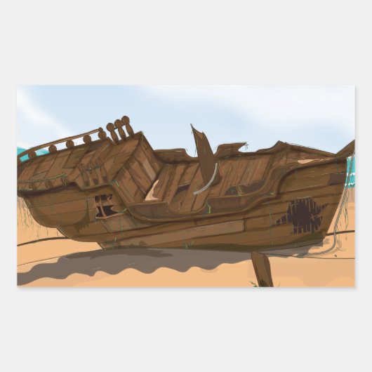 Gestrandetes Schiffswrack Rechteckiger Aufkleber (Vorderseite)