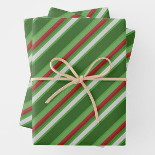 Gestreift Grün, Rot und Weiß Weihnachten  Geschenkpapier Set