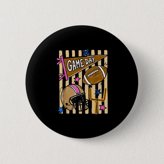 Gestreift lustiger Herbst-Footballsaison Spieltag Button (Vorderseite)