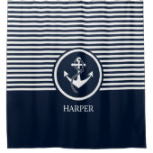 Gestreift, modern, nautisch, elegant, Monogramm, Duschvorhang (Vorderseite)