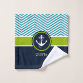 Gestreift, Monogramm, elegant, nautisch, modern, Badhandtuch Set (Waschlappen)