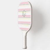 Gestreift Rosa Gelb Grün Weiß Hellbraun Monogramm Pickleball Schläger (Links)