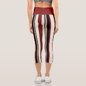 Gestreift Rot, Schwarz und Creme Capri Leggings (Rückseite)