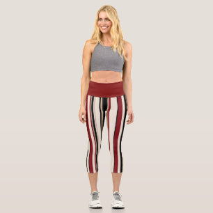 Gestreift Rot, Schwarz und Creme Capri Leggings