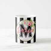 gestreift schwarz-weiß rosa Blumendekoration Kaffeetasse (Mittel)