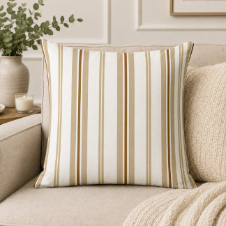 Gestreift Vertikal Beige + Dunkelbraun + Weiß Eleg Kissen