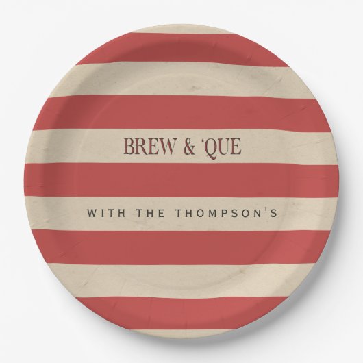Gestreift Vintage Rot/Beige | Brew & 'Que Personal Pappteller (Vorderseite)